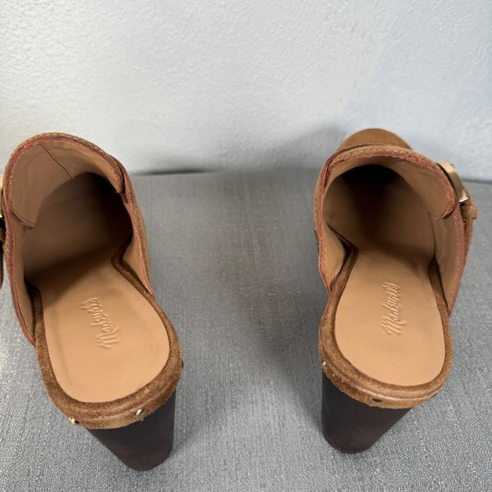 Madewell The Wes Buckle-Strap Clog Brown Suede Gold Studded Heels Platform 7 - Picture 3 of 16